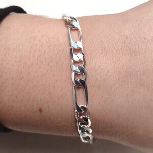 Genuine 925 Sterling Silver Bracelet Figaro Chain Link Christmas Birthday New!!!
